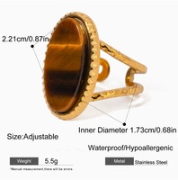 Cincin Trendy Baja Anti Karat Lapis Emas Hipoalergenik Batu Alam Mata Harimau Perhiasan Trendy Retro Boho Cincin Dapat Ditumpuk