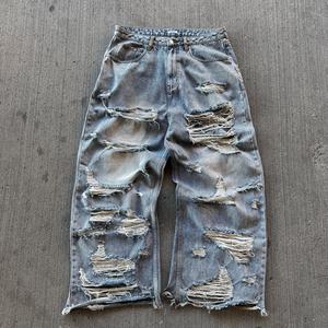 Pantalones Vaqueros de Mezclilla con Orificios Estilo Vintage Personalizados, Pantalones de Pierna Recta Desgastados de Moda al por Mayor, Jeans para Hombre - Product Image 1