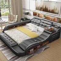 Set Perabot Kamar Tidur, Rangka Tempat Tidur Ukuran King dan Queen, dengan Rangka Tempat Tidur Pintar Kulit Mewah Terbaik dari China, Tempat Tidur Pintar Pijat
