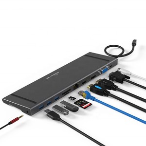 11 En 1 USB C Hub tipo C a 4K HDTV Displayport <span class=keywords><strong>VGA</strong></span> Triple adaptador de pantalla RJ45 PD SD TF tarjeta lectura Hub USB C estación de acoplamiento - Product Image 1