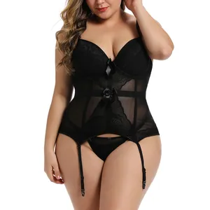 New Arrival Women Plus Size Sexy Full Body Shaper Transparent Lace Court Style Corset