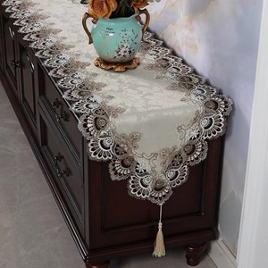 Luxury American Style Vintage Embroidered Lace Floral Tassel Decorative Polyester <strong>Dining</strong> <strong>Table</strong> <strong>Runner</strong> for Tea Art Coffee - Product Image 2
