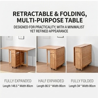 Ensemble de salle à manger pliable extensible en bambou naturel, table rectangulaire peu encombrante avec 4 chaises, rangement et roulettes pour petit appartement