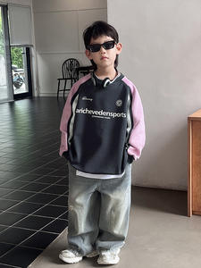 2024 vêtements pour enfants édition coréenne <span class=keywords><strong>pull</strong></span> chinois pour enfants couleur bloquée lettre garçon - Product Image 4