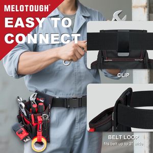 Pochette à outils pour électricien avec clip de ceinture, pochette à outils Utility13 pochettes pour entrepreneurs et toitures, ensemble d'organisation de charpentier réglable - Product Image 4
