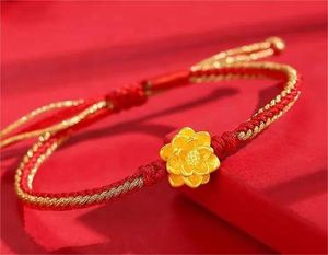 Xinfly Pure Real 24k Gold <b>Bracelet</b> Fine Jewelry <b>Red</b> Rope String Women Lotus Charm Pendant <b>Bracelets</b> - Product Image 2