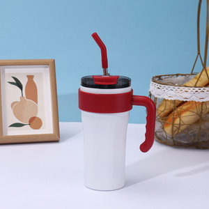 Bouteille <span class=keywords><strong>d</strong></span>'<span class=keywords><strong>eau</strong></span> de sport en acier inoxydable à double paroi avec couvercle en silicone, poignée en forme de glaçon, gobelet isotherme de 30 oz - Product Image 4
