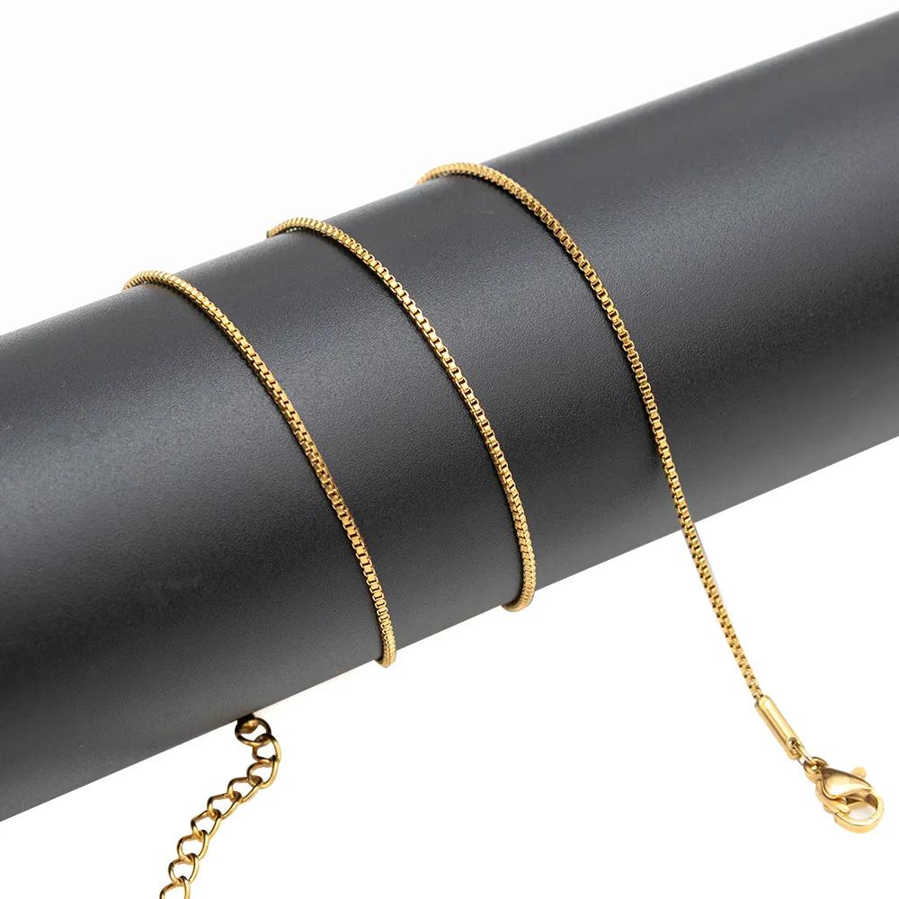 1mm * 45 + 5cm yeni moda Unisex küba yılan zinciri yuvarlak paslanmaz çelik 14k altın kaplama kutu zincir kolye