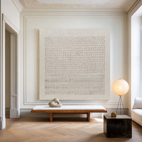 Grande peinture à l'huile texturée minimaliste Wabi-Sabi, art abstrait moderne fait main sur toile, beige neutre, art mural pour salon