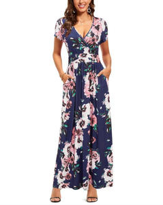 Robe d'été décontractée à imprimé tortue hawaïenne tropicale en bambou, col en V, enveloppe, manches courtes, poche - Product Image 2