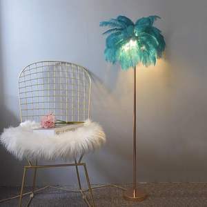 Nouveau Style plume lampadaire chevet blanc rose plume d'autruche coin debout lumière pour salon - Product Image 4