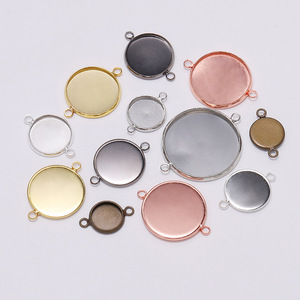 Gemstone <b>Basin</b> Pendant 10-25mm <b>Round</b> Double Ring Tray Silver Gold Rose Gold Antique Bronze Rhodium Gunmetal Jewelry Base - Product Image 3