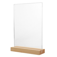 Support de signalétique en acrylique avec base en bois, forme en T, double face, 8,5x11, pour menu de table, support de code QR avant/arrière, restaurant, café, bistrot