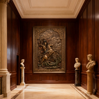 Décoration murale classique pour hall, panneau en relief sculpté sur mesure en bronze coulé à la cire perdue, représentant un chevalier, un cheval et un dragon, sculpture en bronze, statue