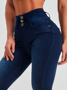 Pantalones Vaqueros Ajustados YUANBOFEI para Mujer, Cintura Alta, Efecto Adelgazante, Súper Elásticos, Tipo Lápiz, Azul Oscuro, Pantalones Sexys para Dama - Product Image 3