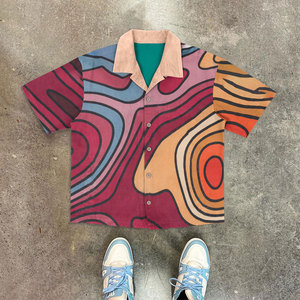 <span class=keywords><strong>Camicia</strong></span> da Uomo Traspirante Antirughe con Stampa Digitale 3D, Manica Corta, Stile Retrò Americano, Casual Primaverile, Servizio OEM - Product Image 2
