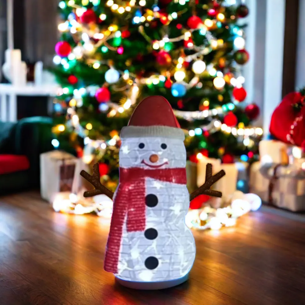 24 \" USB 8 ฟังก์ชั่นรีโมทคอนโทรลไฟ LED 33 ชิ้นผงก้อนน้ําแข็งและผ้า Snowman สําหรับตกแต่งคริสต์มาสกลางแจ้ง