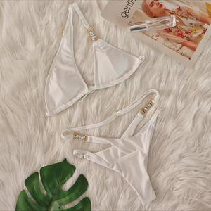 YWBZ-0120 Bikini deux pièces sexy pour femmes, avec logo personnalisé, à une épaule, <span class=keywords><strong>rose</strong></span> bonbon, orné <span class=keywords><strong>de</strong></span> diamants, vêtements <span class=keywords><strong>de</strong></span> plage - Product Image 4