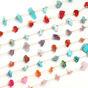 Silver & Gold Plated Stainless Steel <b>Chain</b> with Various Semi-Precious Stone Chips Beaded for DIY Necklace & Bracelet - Product Image 1