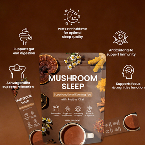 Poudre de thé aux champignons biologiques USDA |   Mélange Apaisant du Soir avec Reishi, Queue de Dinde et Ashwagandha – Boisson Adaptogène pour le Soutien du Sommeil - Product Image 5