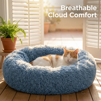 Coussin rond de luxe moderne et personnalisé pour animaux de compagnie, lavable, doux, moelleux, en peluche, design uni protecteur pour chiens et chats