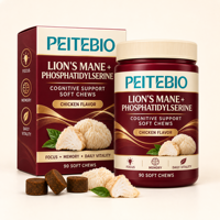 Complément alimentaire Lion's Mane Phosphatidylsérine sous forme de gommes à mâcher molles au goût poulet pour la concentration, la mémoire et le soutien quotidien de la vitalité, 90 unités