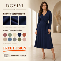 Robe mi-longue pour femme en tricot opaque premium 300GSM, douce, confortable, élégante, col en V, manches longues, idéale pour le bureau, logo personnalisé OEM