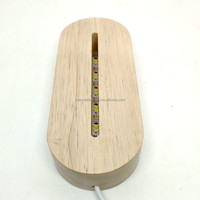 Lampe en bois de caoutchouc Acrylique 3D Illusion Led Light Base en bois ovale Lampe à illusion 3D RVB pour veilleuse en acrylique vierge