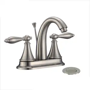 Brushed Nickel Bathroom Sink Faucet with Drain Assembly and Supply Hose Lead-Free cUPC Lavatory Faucet Mixer Double Handle Tap