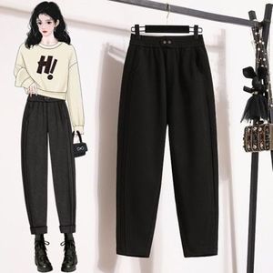 Harem <b>Pants</b> Women Plus Size High Waisted Elastic Waist Fleece <b>Lined</b> Warm Casual <b>Pants</b> Autumn Winter Style - Product Image 2