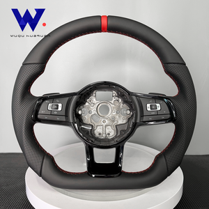 Volant en cuir noir pour <span class=keywords><strong>Volkswagen</strong></span> <span class=keywords><strong>Golf</strong></span> <span class=keywords><strong>8</strong></span> GTI R Mk6 Mk7 Mk8 Gtr GTD GTS <span class=keywords><strong>GTE</strong></span> T-roc Polo B6 B7 B8 - Product Image 1
