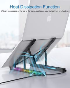 <span class=keywords><strong>Support</strong></span> de <span class=keywords><strong>portable</strong></span> pliable et réglable en ABS et silicone avec refroidissement <span class=keywords><strong>ventilé</strong></span> et lumières LED RVB pour bureau - Product Image 6