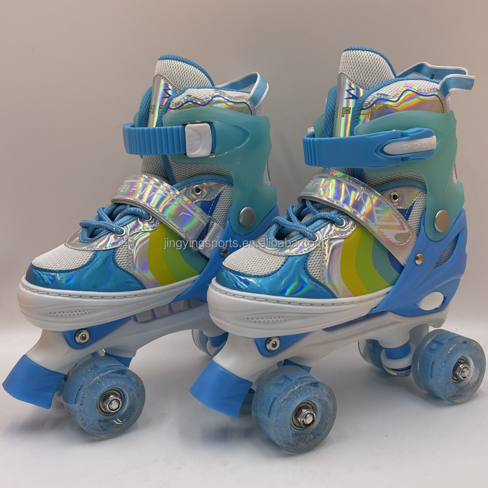 TF-9091 blu a doppia fila, 8 ruote in PU di alta gamma con effetto flash completo