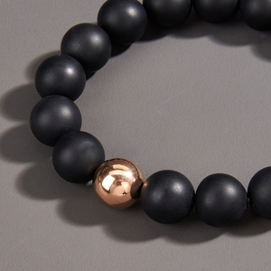 Matte Black Onyx <b>Bracelets</b> for <b>Men</b> Rose Gold Plated <b>Beads</b> Accessories Customized Stainless Steel Jewelry - Product Image 2