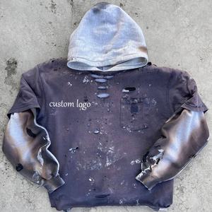 Sweat à capuche zippé uni pour homme, 460 GSM, fait main, effet soleil délavé, double couche, déchiré à l'acide, imprimé, respirant - Product Image 5