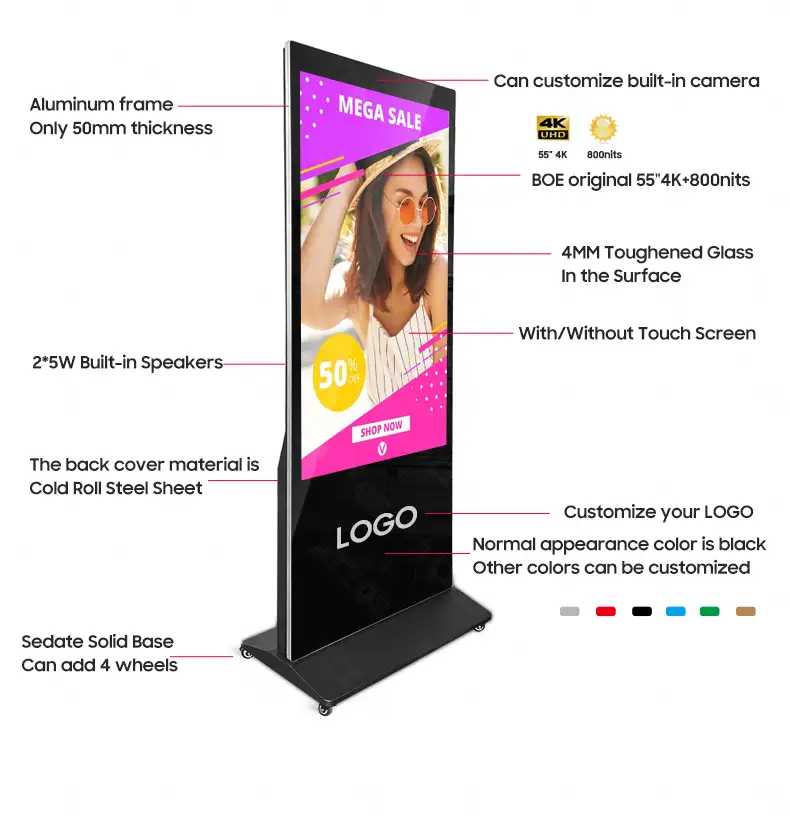 Advertising Floor Stand Android Wifi Lcd Advertising Player Free Stand Totem Digital Signage Display 55 Inch Screen Advertising Kiosk