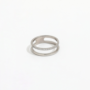 High End 18K Pvd Vergulde Dubbellaags Sierlijk Zirkonia Paar Ringen Rvs Vrouwen Ringen Bezoedelde Gratis Sieraden - Product Image 2