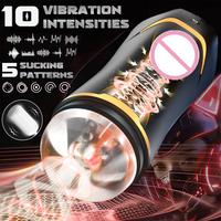2-in-1 Vibrierender Elektrischer Saugmasturbator Automatische Saugfunktion Männlicher Masturbationsbecher für Erwachsene Sexspielzeug