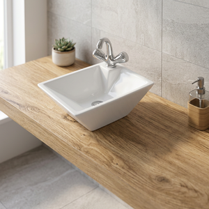 Évier de table rectangulaire blanc moderne Lavabo de salle de bains Évier de lavabo de comptoir en pierre de céramique et marbre - Product Image 5