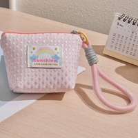 Dompet Koin Lucu Tas Kosmetik Mini Jaring dengan Tali Pergelangan Tangan Gantungan Kunci Tas Penyimpanan Multifungsi Organizer Hadiah Kantong Makeup