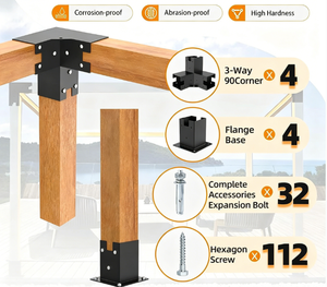 Kit de supports de pergola 4x4 pouces, supports d'angle à 90 degrés à 3 voies avec ancrage de base pour poteau, pour pergola de patio et gazebo - Product Image 4