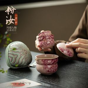 Juego de Té de Viaje Pink Ru Kiln, 1 Tetera y 2 Tazas, Portátil, para Exteriores, Ligero, para Uso Doméstico - Product Image 1
