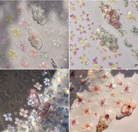 5D Fünfblättrige Blumen Nagelkunst-Aufkleber Gelee-Blüten Nagelsticker Slider Rosa Silber Blumen Nagelaufkleber für Maniküre