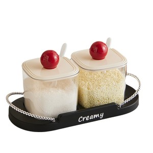 Creamy <b>Spice</b> <b>Jar</b> Set With Lid And Spoon For Kitchen Storage M Size - Product Image 2