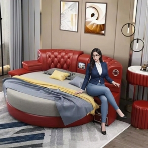 <span class=keywords><strong>Lit</strong></span> électrique multifonction moderne de luxe avec cadre en bois de chêne, revêtement en cuir microfibre, tiroirs de rangement, massage, taille <span class=keywords><strong>double</strong></span> - Product Image 2