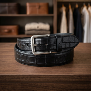 Ceinture en cuir véritable personnalisée à texture crocodile pour hommes, vente en gros - Product Image 1