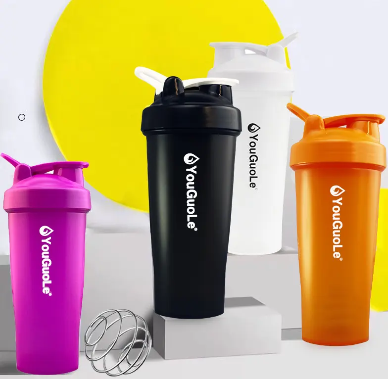 Garrafa agitadora de plástico para copos esportivos de proteínas com logotipo personalizado por atacado
