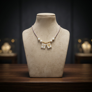 Collier à breloques en perles blanches et or Miyuki Delica, fait main, avec cordon tressé rose pastel et bleu, bijoux de mode bohème - Product Image 2