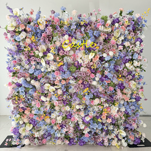 Y-F011 Wholesale Cloth 8ft X 8ft Roll up <strong>Flower</strong> <strong>Wall</strong> Backdrop Colorful Wild <strong>Flower</strong> <strong>Wall</strong> <strong>Panel</strong> for Wedding Event Decoration - Product Image 1