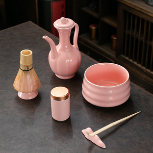 BAMBUS <span class=keywords><strong>Théière</strong></span> et ustensiles en céramique rose de style japonais faits à la main Service à thé Matcha pour cuisine avec design traditionnel - Product Image 2